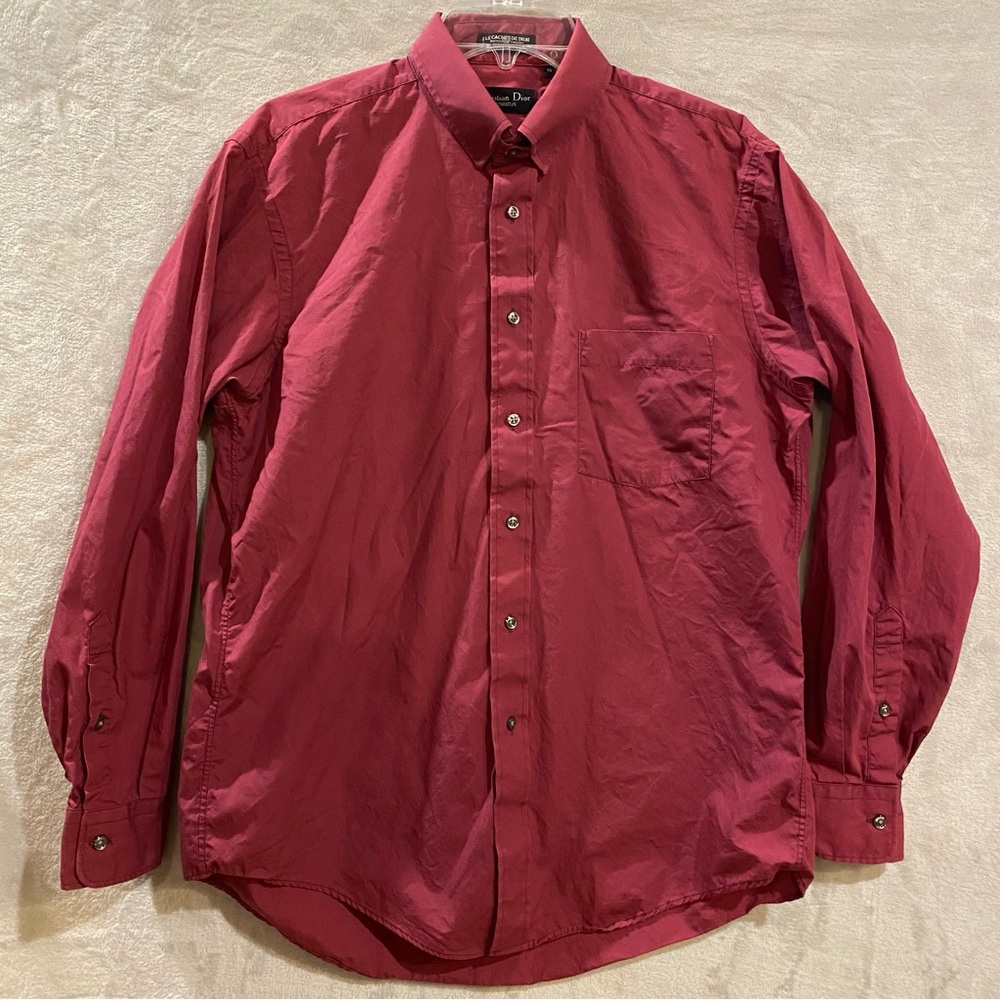 Christian Dior Shirt Men’s 16-34 Wine Cotton Button Down Long Sleeve Monsieur